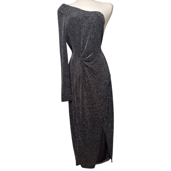 Cocktail Bardot One Sleeve Metallic Midi Dress Size XS/4 - Picture 1 of 10